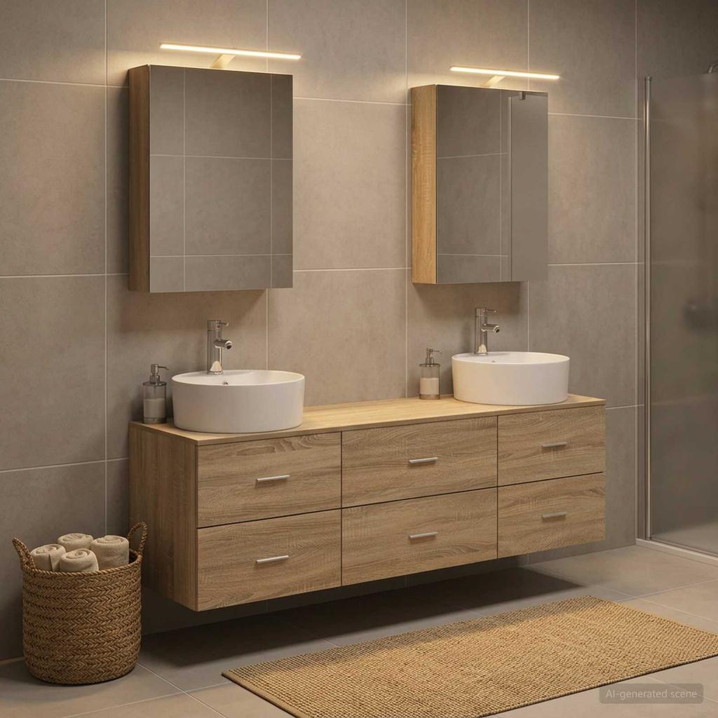 5 Piece Bathroom Furniture Set Sonoma Oak Engineered Wood and Glass