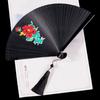 Bamboo Fan for Women, Traditional Style, Classical Black Folding Fan, Compact Hanfu Dance Fan, Portable Silk Cloth Fan