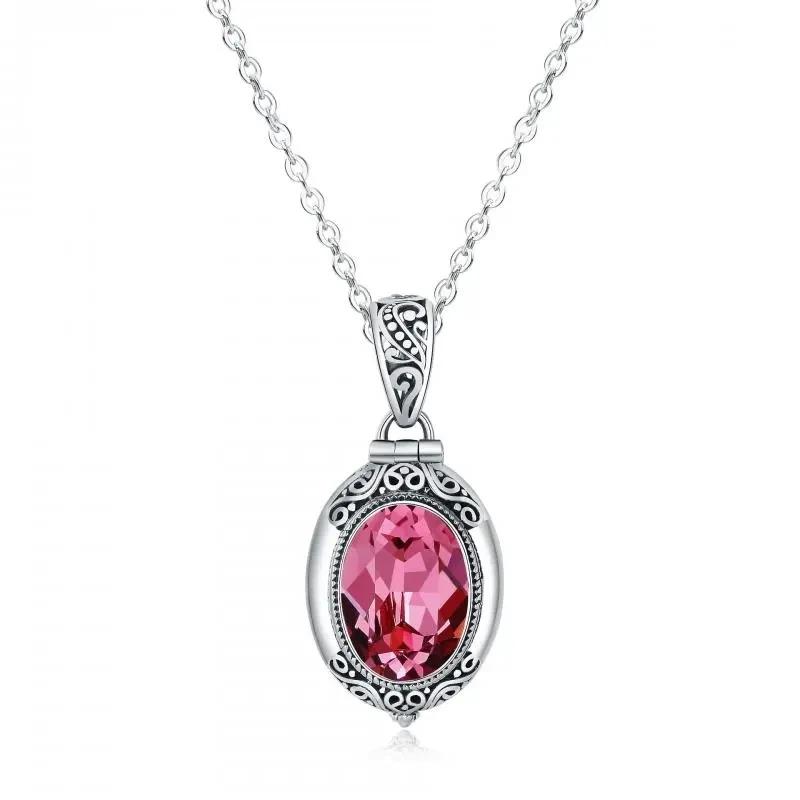 Gawu Box Pendant Green/red Crystal Setting Openable Photo Box Necklace Vintage Memorial Jewelry Birthday Gift for Women