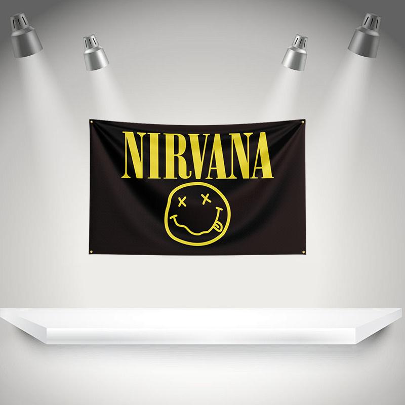 N-Nirvanas Flag Rock Music Band Banner HD Printing Tapestry Exhibition, Music Band Fans, Garage Decor