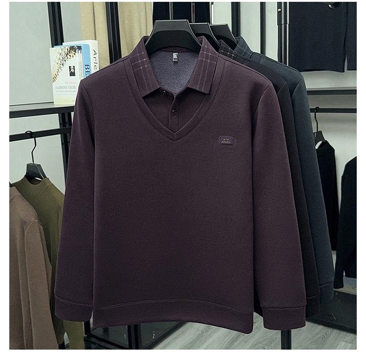 Men's 2025 Winter Premium Long-Sleeve Polo with Wool & Silk Fleece Lining, High-End Casual Base Layer