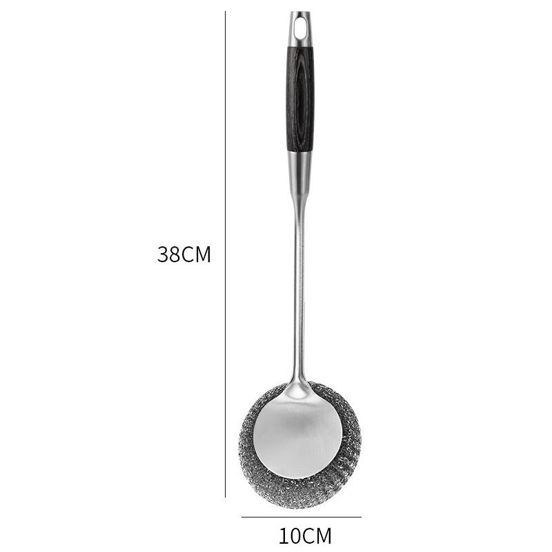 

ZISIZ Long-Handle Ebony Wood Stainless Steel Pot Scrubber