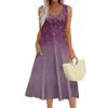 Women's Fashion Round Neck Sleeveless Pleated Beach Dress With Pockets Long Floral Dresses