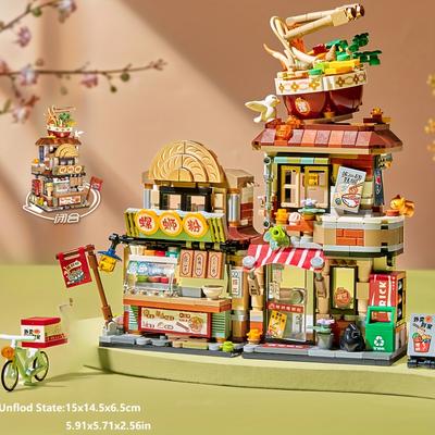 Street View Mini Bausteine Spielzeug, Chinesisches Hippest Gerichtsladen Modell Set Zitronentee Laden FlussSchnecken Reisnudel Laden