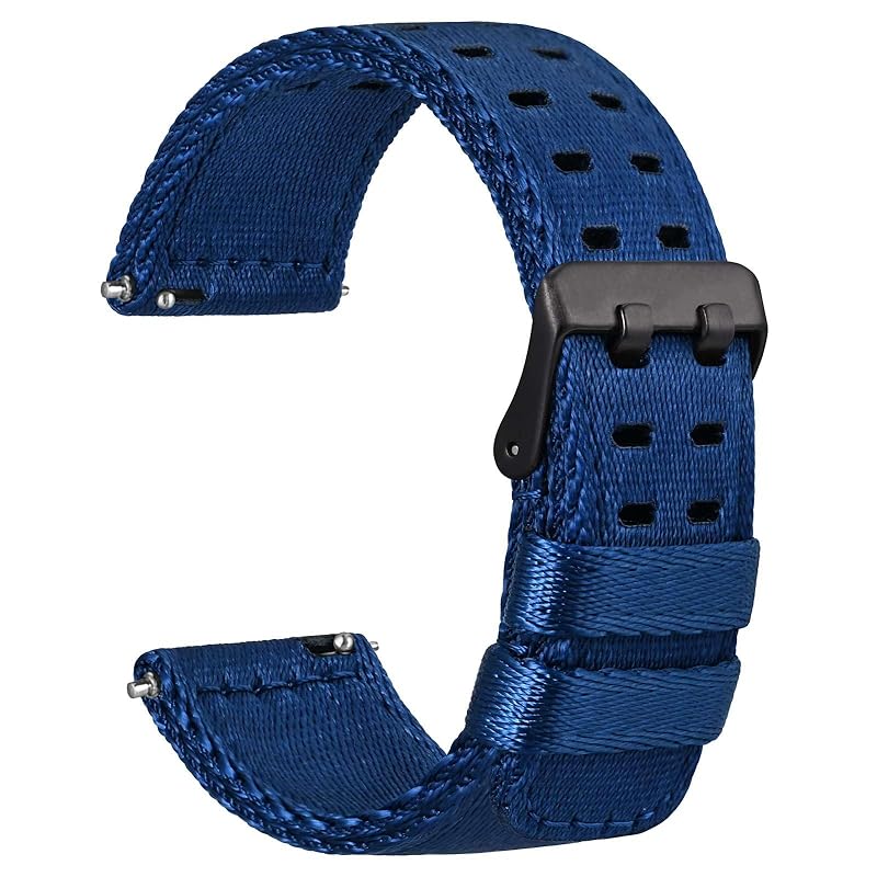 

[WOCCI] watch belt nylon 18mm watch band Double hole 2-tier nylon strap Quick Release blue/black buckle
