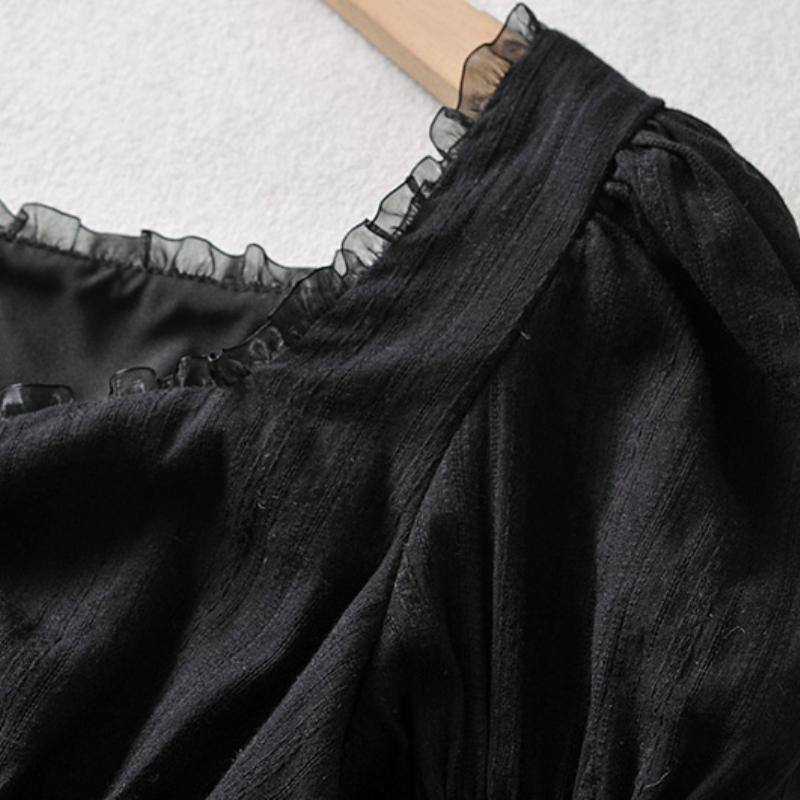 French Pleated Lantern Long Sleeve Shirt Women New Vintage White Square Collar Blouse Tops Female Korean Fashion Desidn Casual Clothing 2024