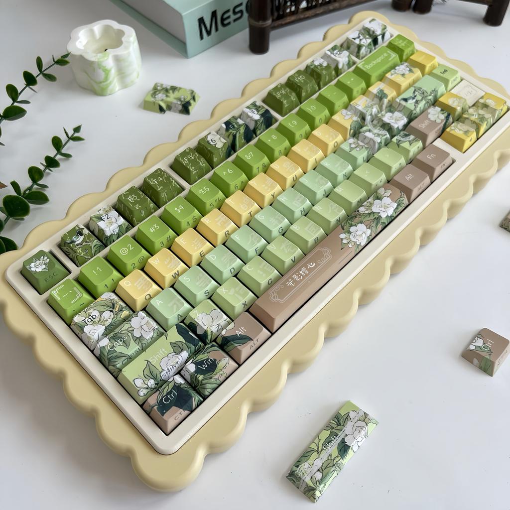 MAIMOOO Jasmine Language Keycaps Green Side Engraved PBT Sided Heat Sublimation Cherry PBT Mechanical Keyboard Backlit Keycaps