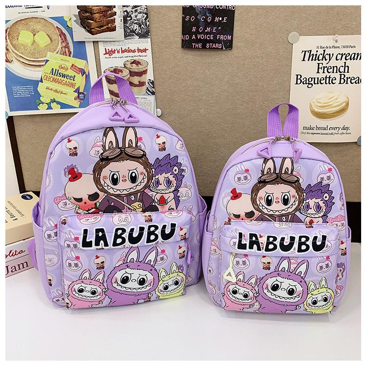 

School Bags2024 New Labub Children s School Bag Cartoon Cute Printed Student School Bag Large Capacity College Style School Bag small світло-фіолетового кольору