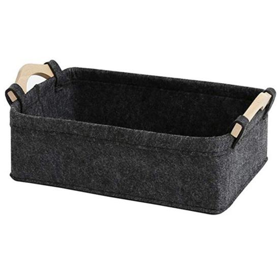 Felt Home Storage Basket Sundries Books Magazines Organizer Box with Wood Handle