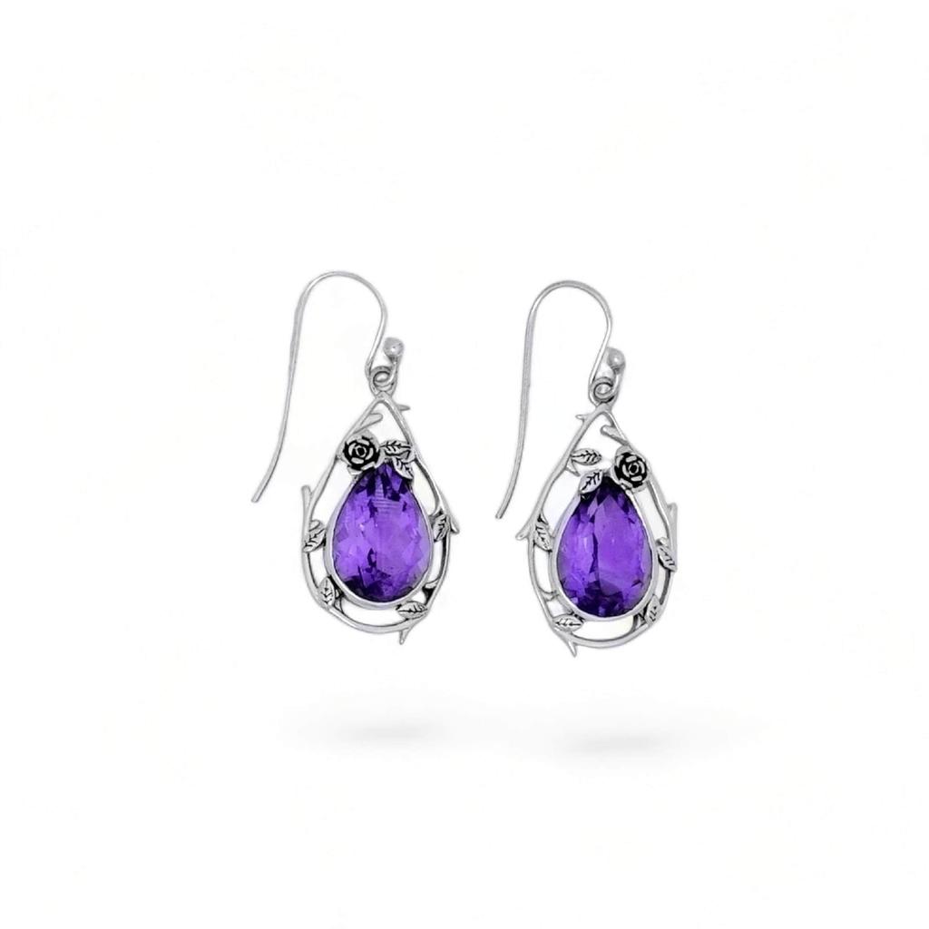 Natural Amethyst 925 Sterling Silver Earrings: Floral Jewelry