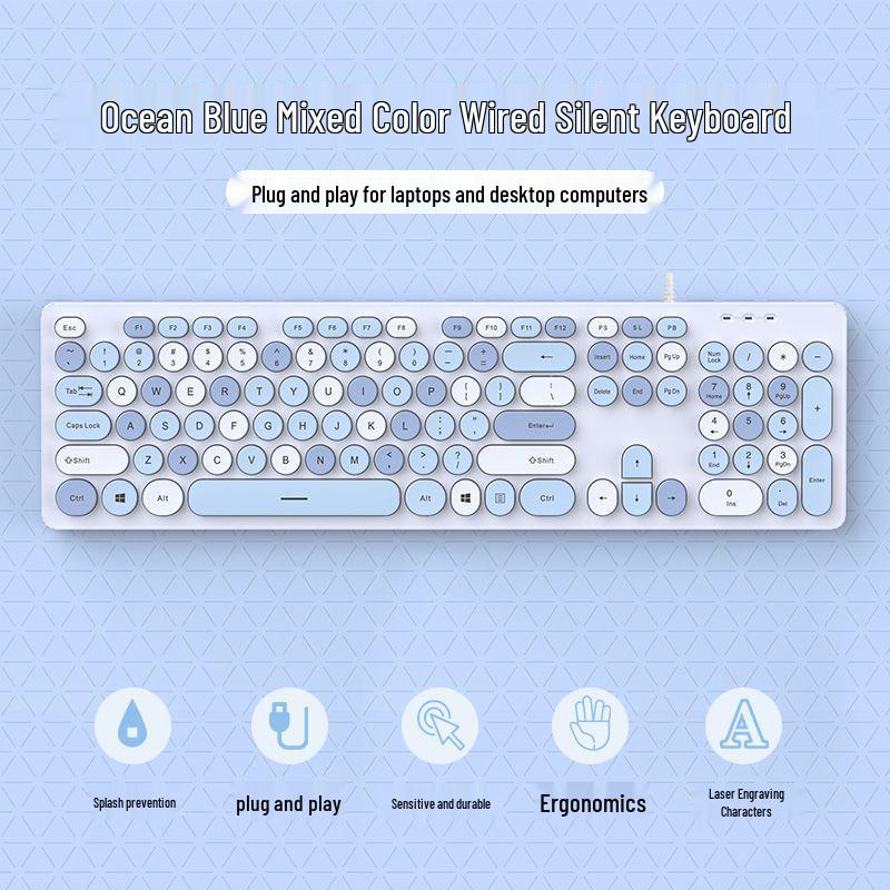 Silent Wired Chocolate Punk Keyboard - USB for Home, Office, Gaming, and Typing