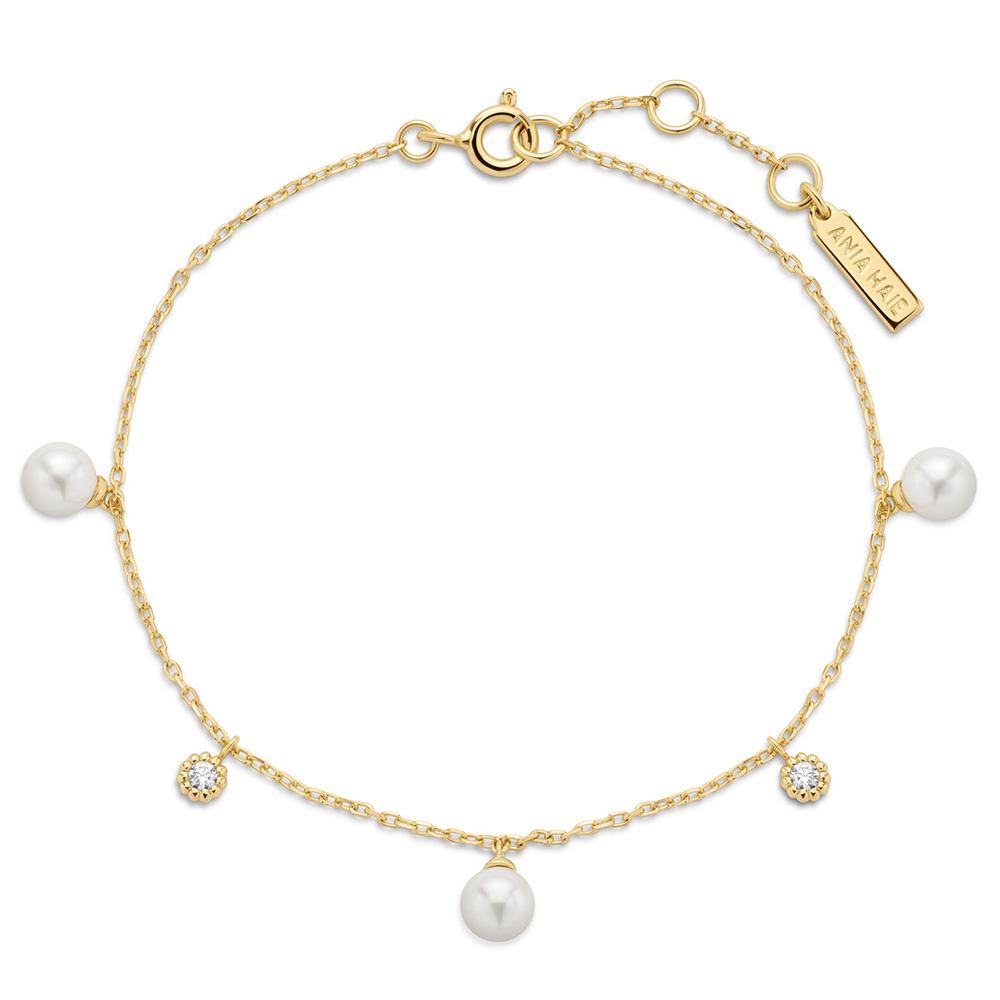 Ania Haie Gold Shell Pearl And Sparkle Drop Station 925 Silver Bracelet B071-04G