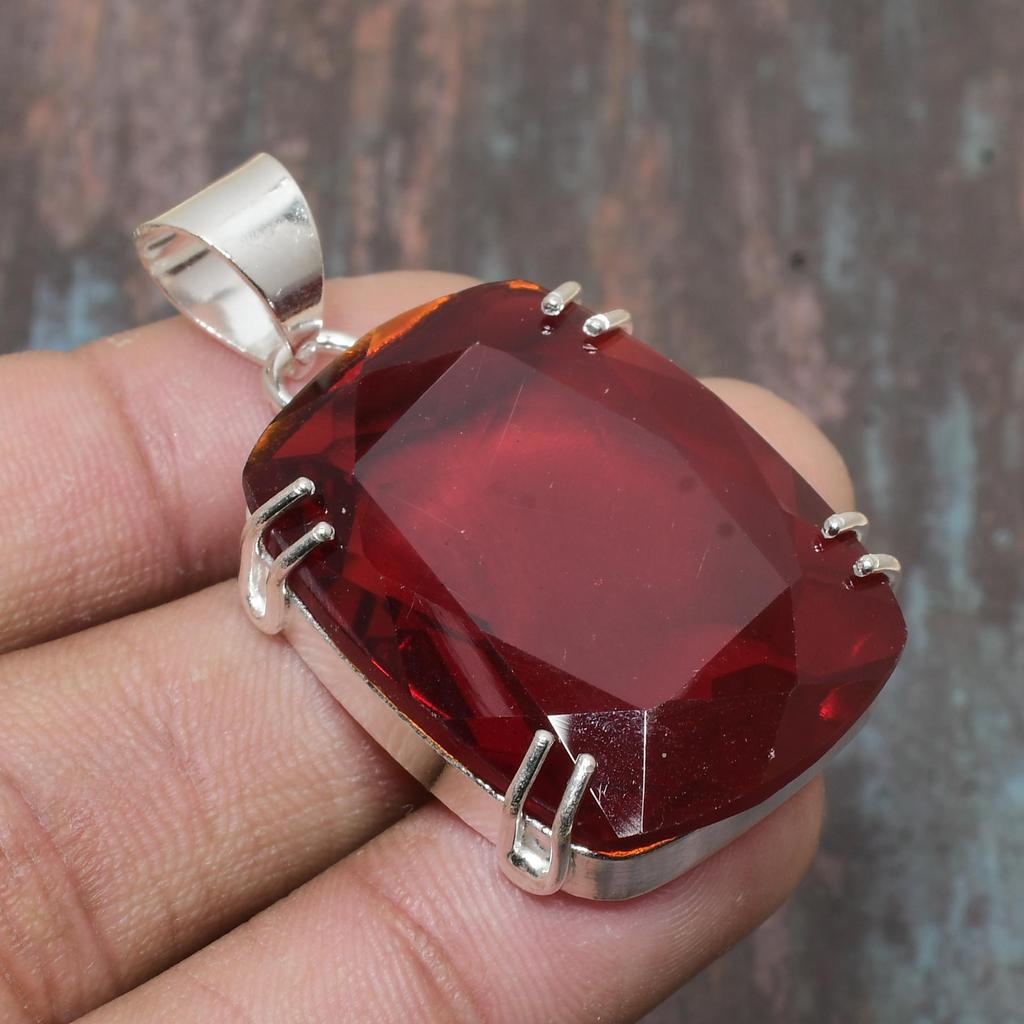 Pendentif En Argent Sterling 925 Avec Grenat Du Mozambique - Pierre Poire 10+ Carats, Fait Main, Neuf