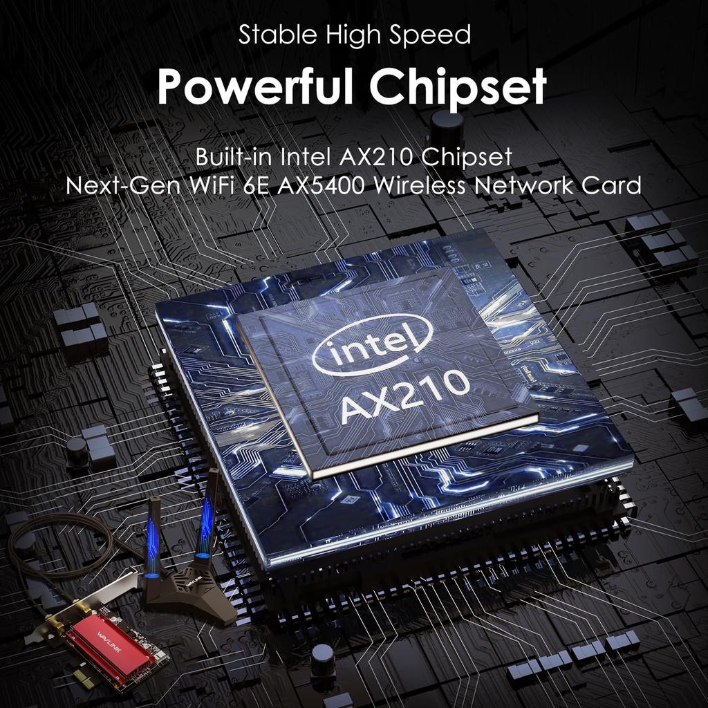 WAVLINK WiFi 6E AX5400M PCIe WiFi Radeon AX210 Network Card with Bluetooth Low Profile Heatsink Intel AX210 Network Card for Windows PC 5.3, MU-MIMO,