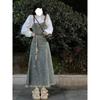 Vintage Casual Camisole Denim Dress for Women Elegant Sleeveless A-line High Waist Drawstring Belt Dresses Korean Style