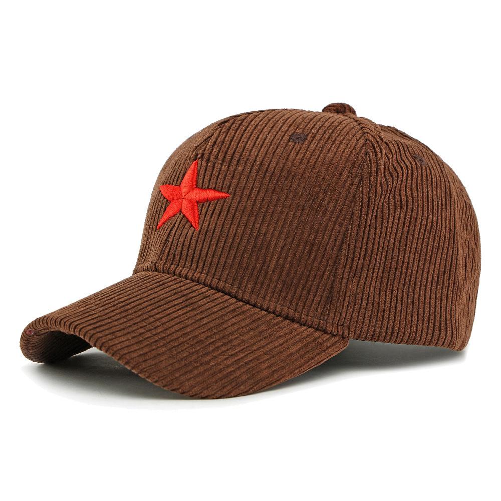 Spring Autumn Corduroy Hat Men's Hard Top Baseball Cap Five-Pointed Star Embroidered Cap Outdoor Sunscreen Hat for Women