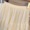 Women's Spring Lace High-Waist Tulle Tiered Cake Midi Skirt - Sweet Paneled Design Versatile & Slimming