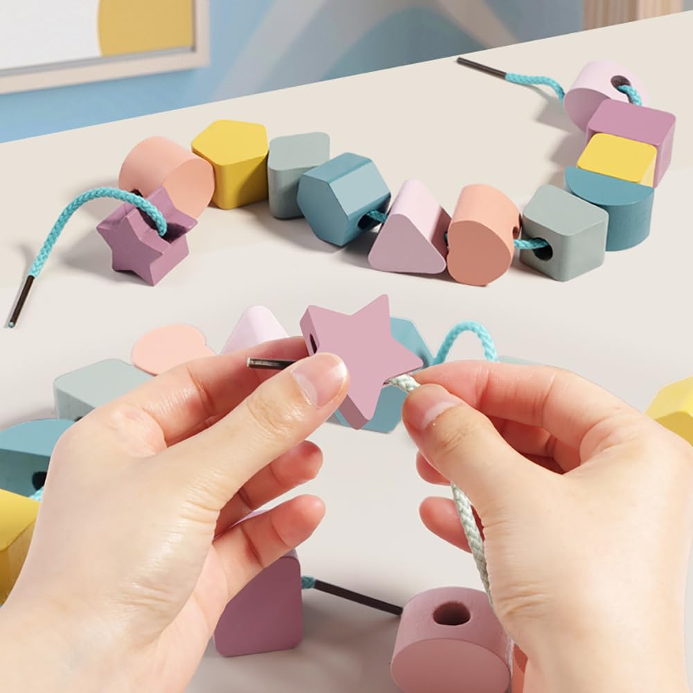 Wooden Stringing Toy, Montessori Educational Toy, Shape Matching Puzzle, Rod Threading Game, Finger Training, Shape Recognition, Colorful Geometric