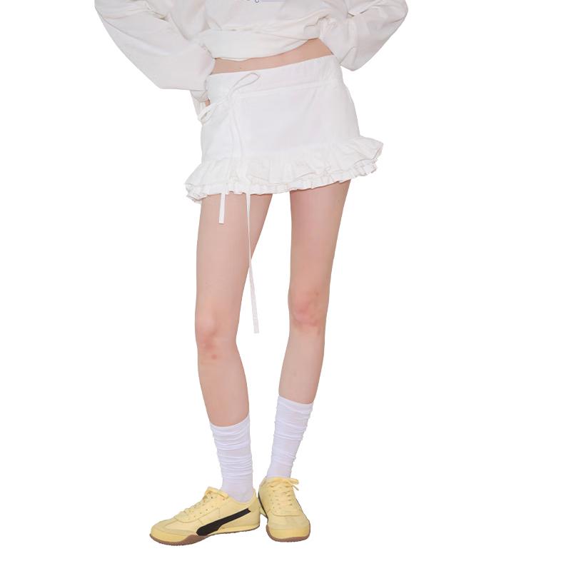 GREEN BELT City Wilderness Pleated Tie-Bow Mini Skirt S