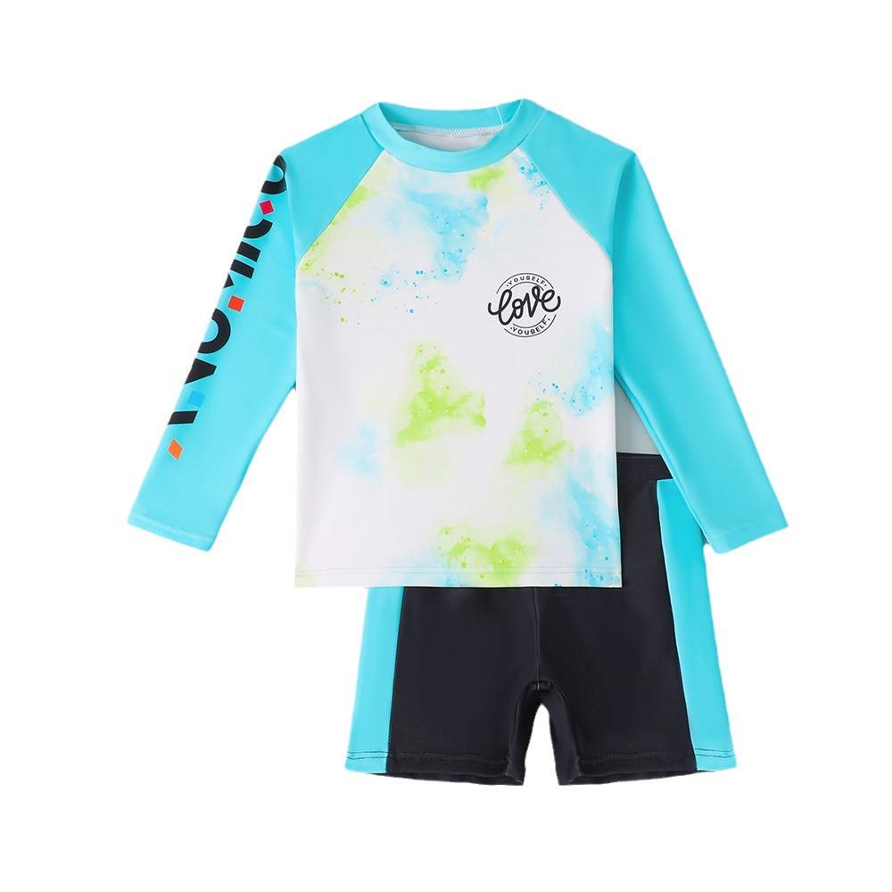 New Boys' Toddler Colorblock Long Sleeve Shorty Swimsuit