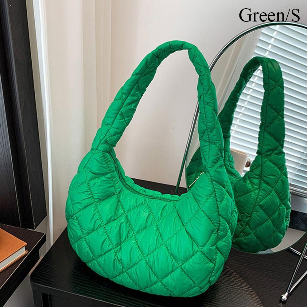Casual Solid Color Shoulder Bags Large Capacity Down Cotton Padded Quilted Tote Bag Underarm Bags Women Girls
