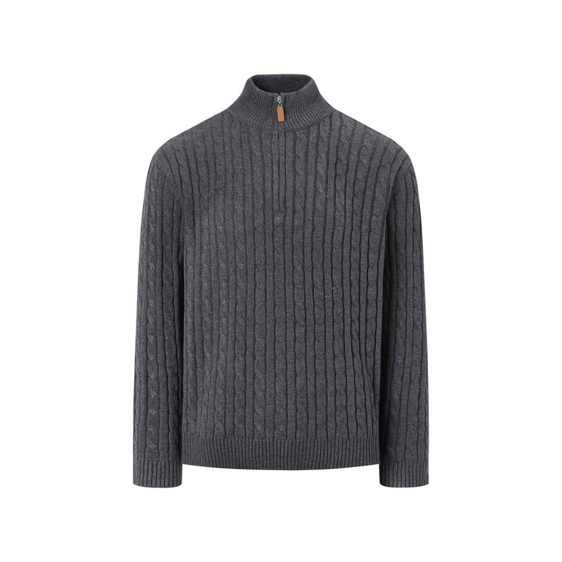 Blaexit American Retro Cable Knit Half-Zip Sweater for Men, Autumn and Winter Casual Lazy Cashmere Base Knitwear