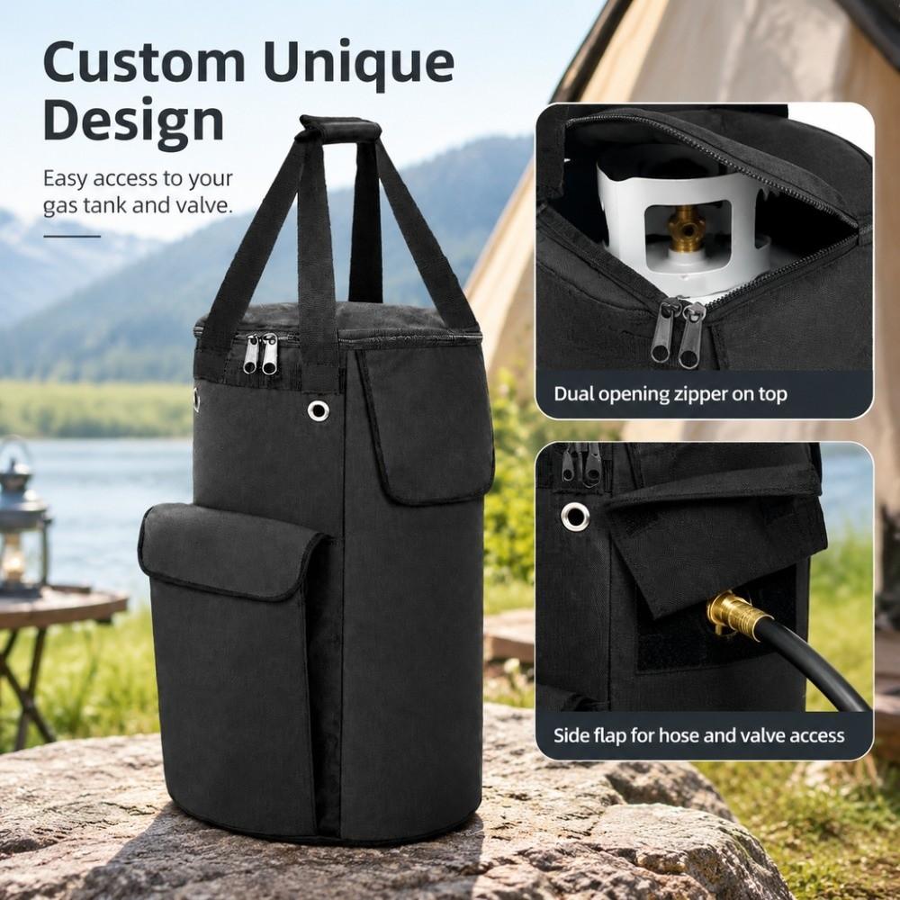 Side Flap Design Propane Cylinder Storage Bag Black Gas Bottle Carry Bag Camping Trip
