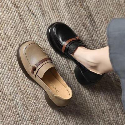 Retro Platform Small Leather Shoes New Autumn Single Shoes Lazy Soft Leather High Heel Thick Heel