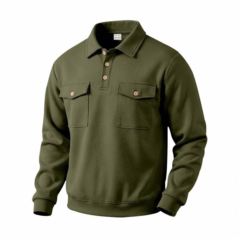 Sudadera con cuello polo de manga larga holgada retro casual para hombre