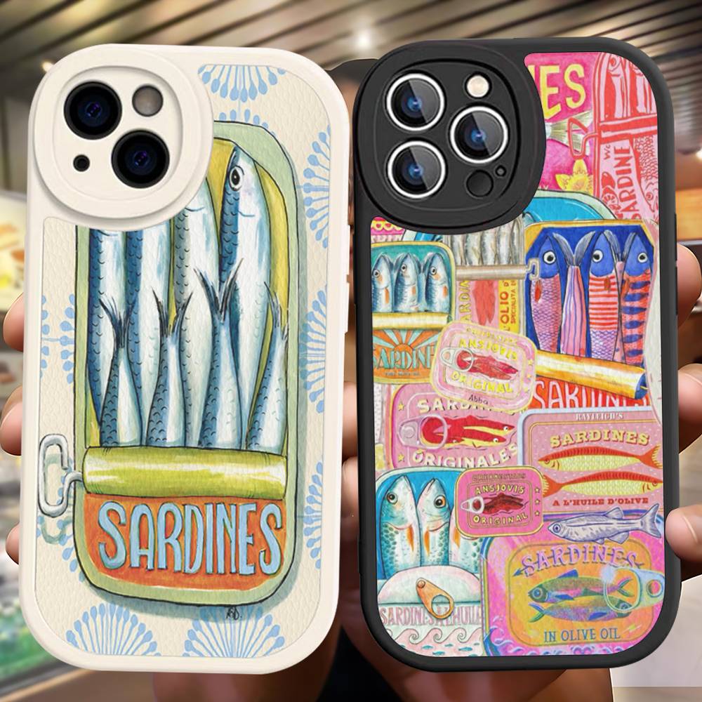 Sardines Fish Phone Cover For IPhone 16 15 14 13 12 11 Pro Max Plus Leather Soft Case