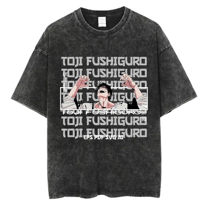 Anime Jujutsu Kaisen T-skjorter Vintage Vasket T-skjorte Harajuku Oversize Bomulls-T-skjorte Bomull Mote Streetwear Unisex Topp