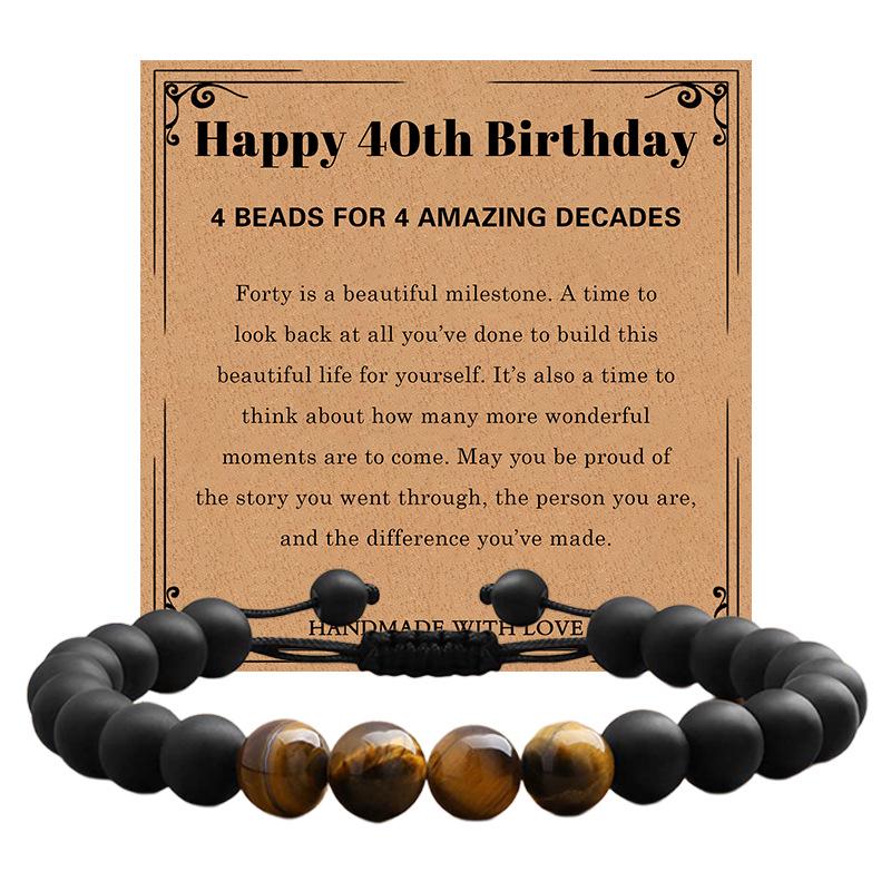 Milestone Birthday Gift: Tiger Eye & Frosted Stone Woven Bracelet