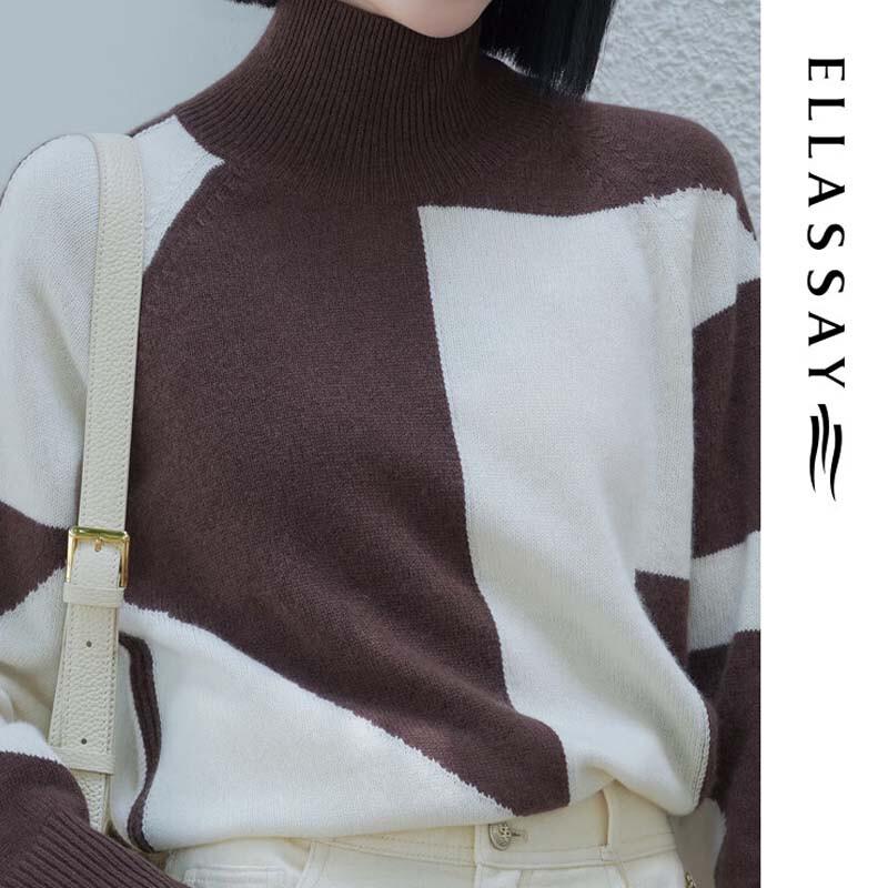 ELLASSAY Women's Elegant Mock Neck Wool-Cashmere Knit Sweater