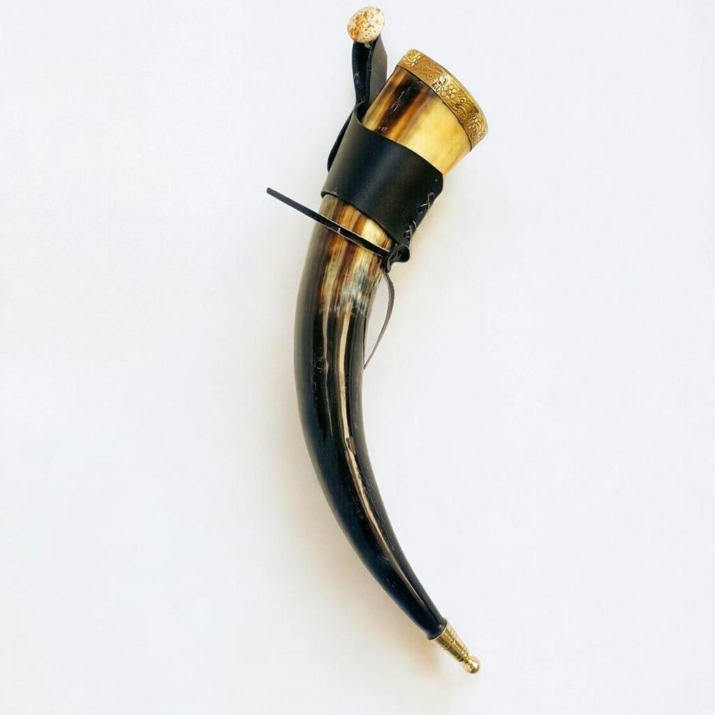 1 Piece Drinking Horn with Leather Holster Brass Ball Tip & Stand Christmas Gift