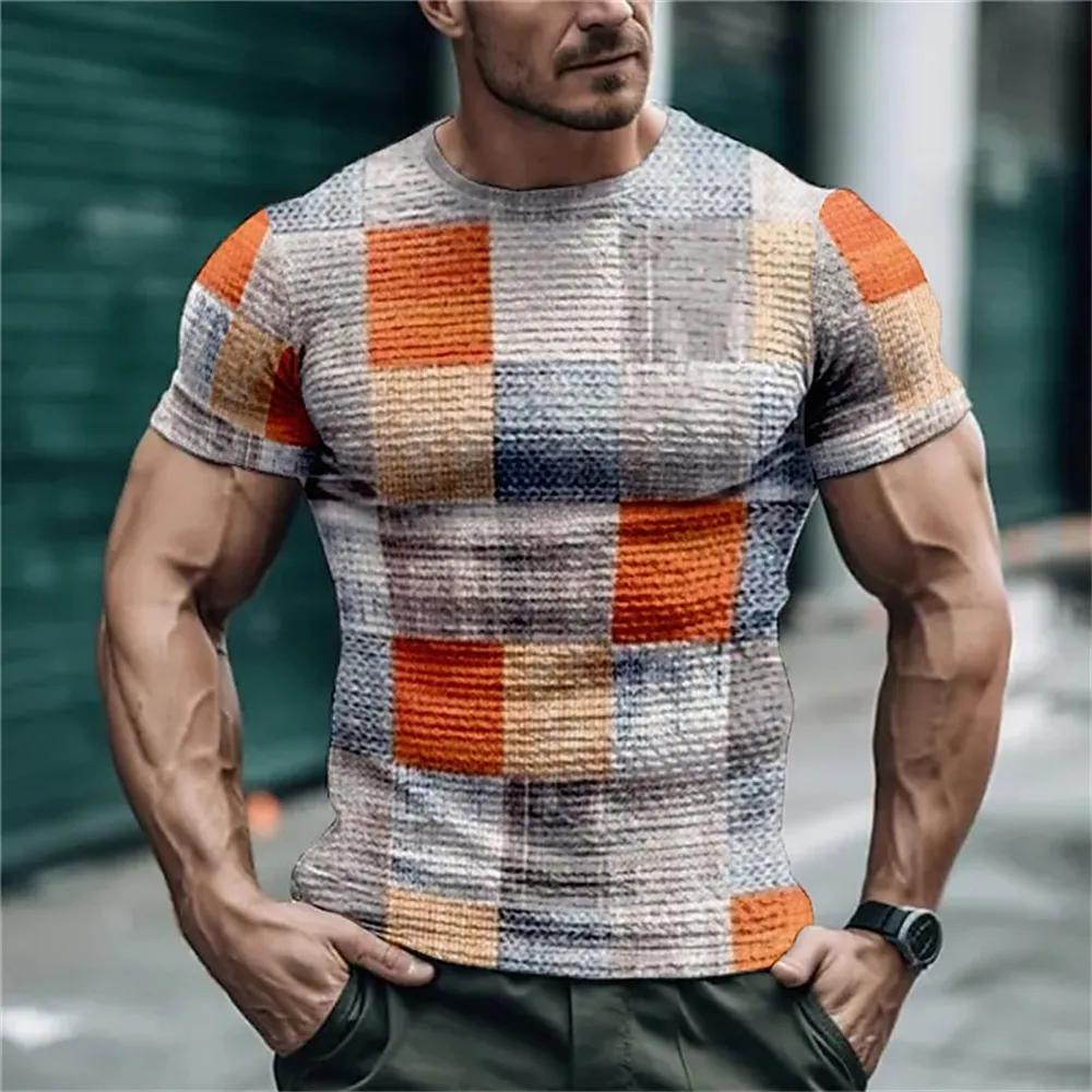 Fashion Simple Striped Plaid Summer Men's Short Sleeve T-shirt Street Trend O Collar Loose Casual Tops Tees Size XXS-6XL