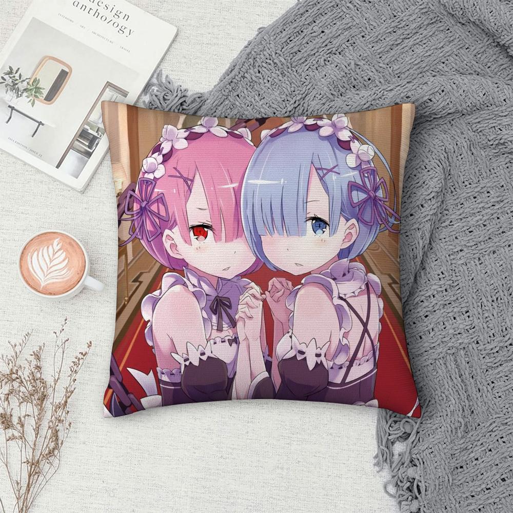 Re zero R-Rem Pillow Case Sofa Decorative Home Double-sided Print Plush Square Throw Pillow Covers Cushion Decor Cover