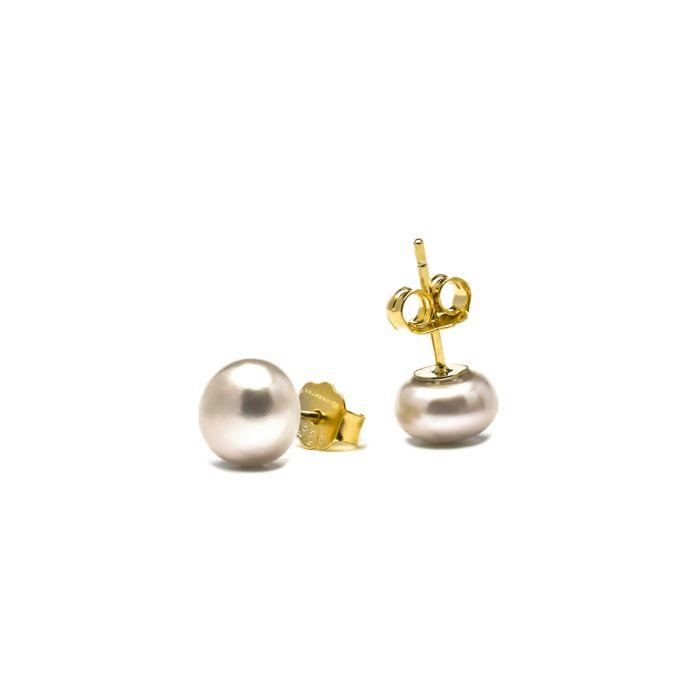 Boucles D'oreilles - LUXENTER - Basic - Argent 925 - Perle Blanche - Or Jaune 18kt