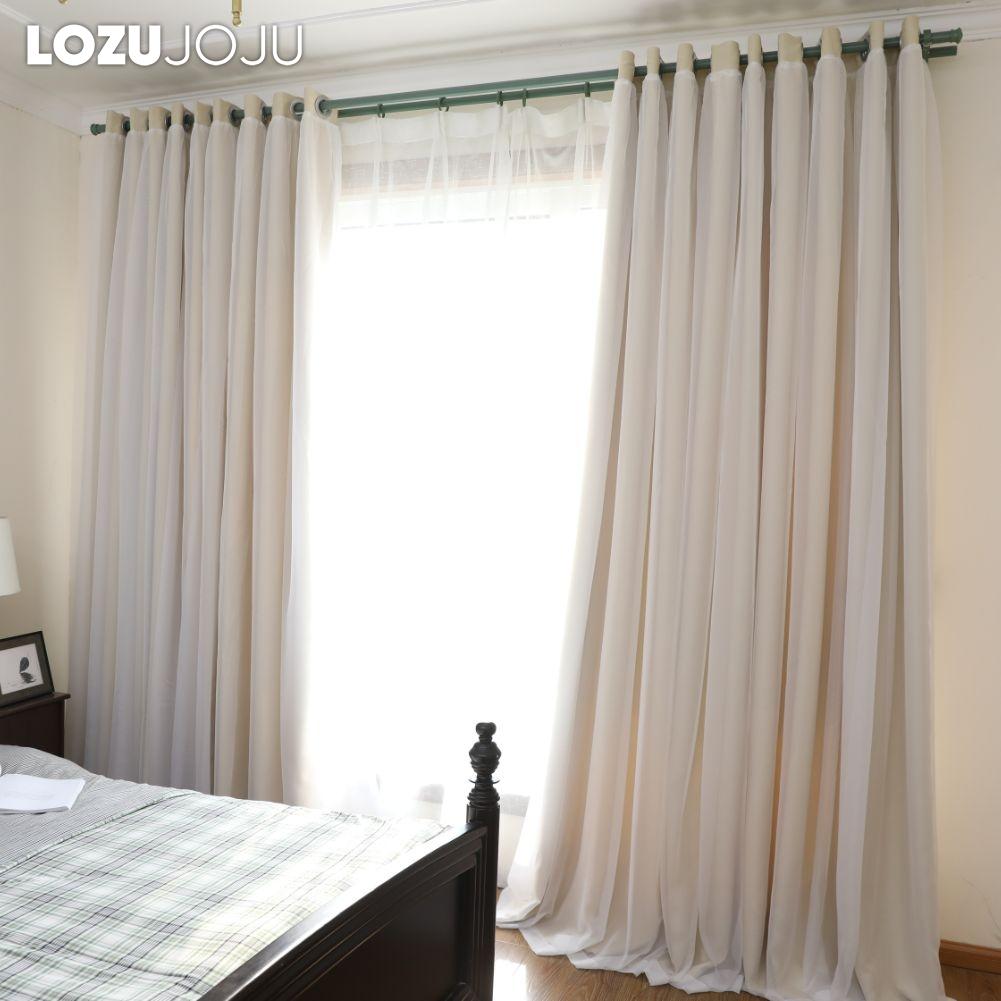 A Set of LOZUJOJU Versatile Curtains Gradient Color Sheer Curtain and Solid Color 80% Blackout  Curtain Set for Window Living Room Bedroom Home Decor