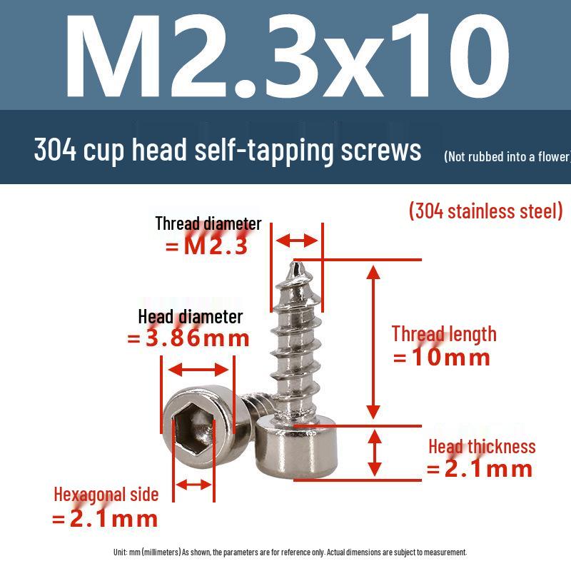304 Pan Head Self-Tapping Coarse Thread Screw M1.7-M6 with Hex Socket