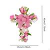 Wreath for Front Door, Cross Design with Artificial Flowers Easter Celebrations