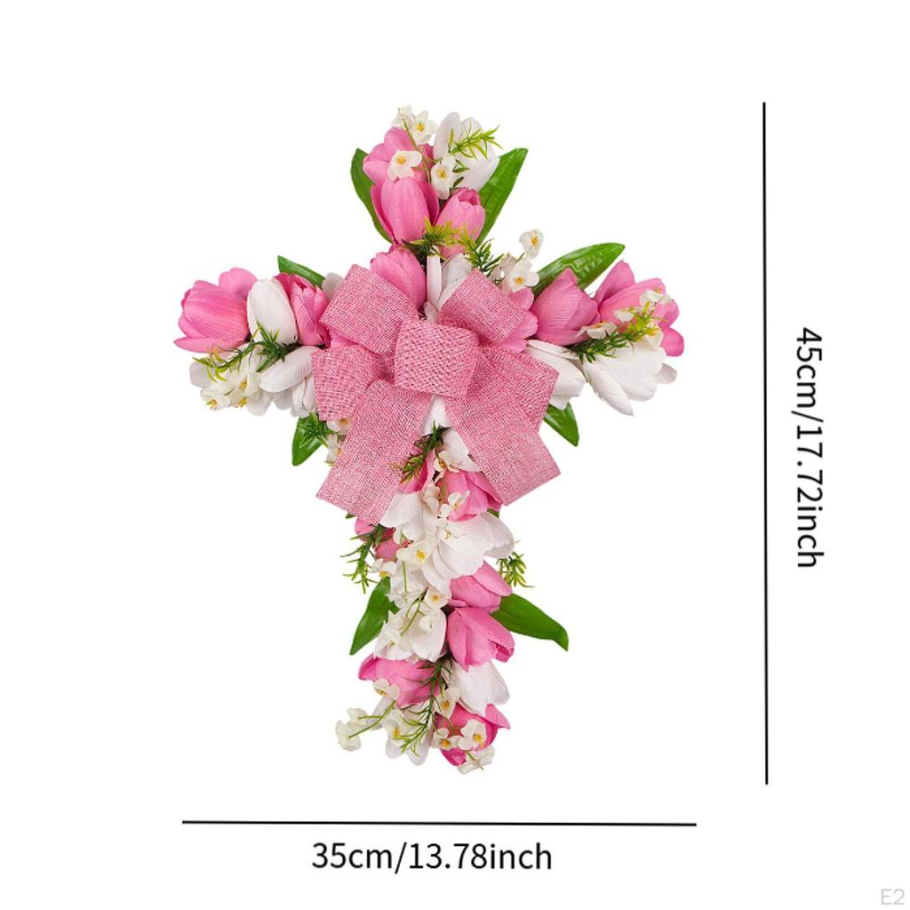 Wreath for Front Door, Cross Design with Artificial Flowers Easter Celebrations