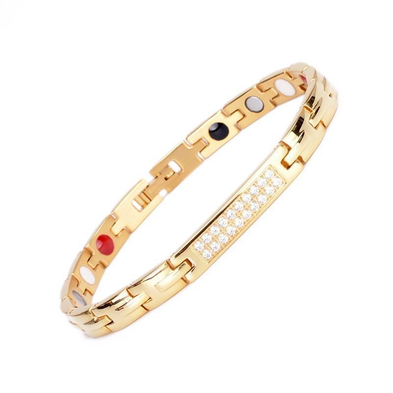 Adjustable 18K Gold Vacuum Plated Titanium Steel Bracelet Women Geometric Design With Crystal Accents Blue Rose