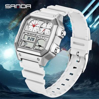 Orologio Sportivo Impermeabile Sanda Unisex con Temperatura, Tripli Fusi Orari, Cronometro e Doppio Display