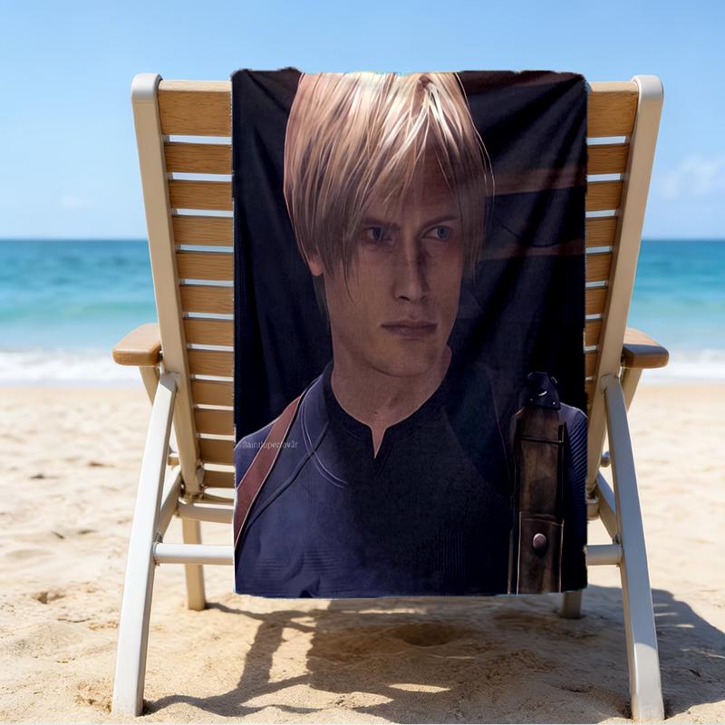 proof beach towel with a Resident Evil Leon S. Kennedy pattern - soft,absorbent,quick-drying,machine washable - perfect for swimming,camping,bathing