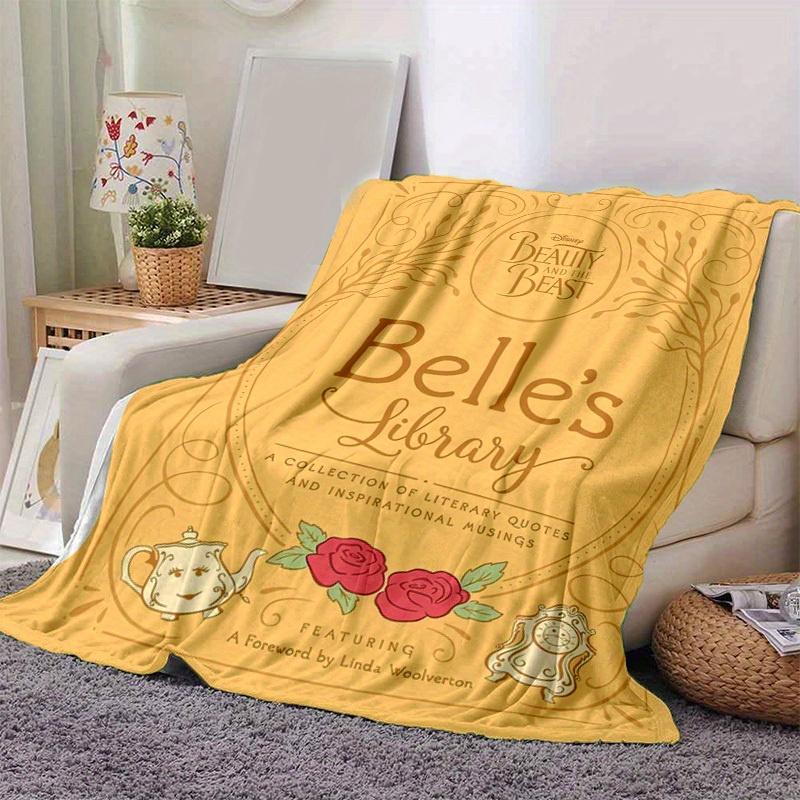1 Stück, Disney Die Schöne und das Biest: Belle's Bibliothek Wohndecke Ein gemütlicher Flanell-Überwurf für Schlafzimmer, Wohnzimmer, Reisen, Camping, Auto