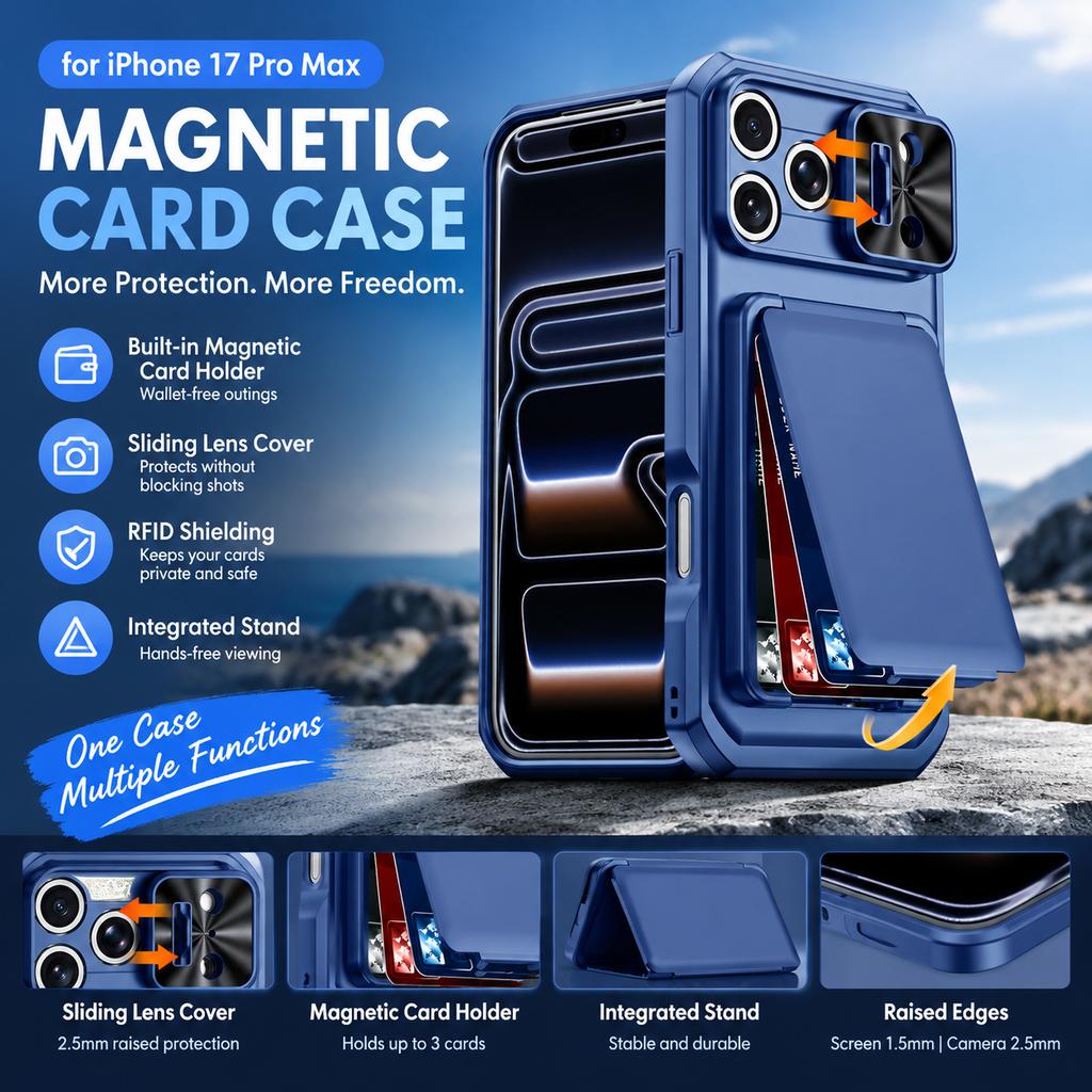 Magnetic Card Holder Case for iPhone 17 Pro Max