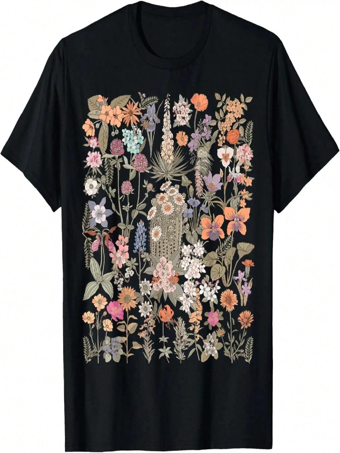 Wounisex Boho Botanical Flower Wildflower Summer Floral Graphic T-Shirt S разноцветный