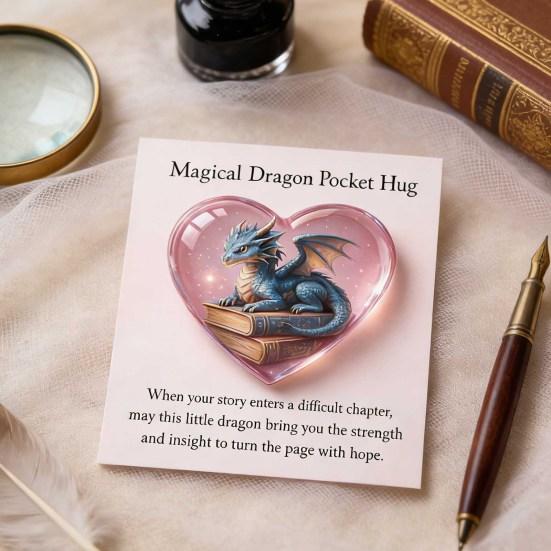 Magisk Drak Fickkram Fantasy Drakhjärta Symbol med Bokmärke Liten Känslomässigt Stöd UppmuntringsPresent för Läsare Studenter Fantasyälskare