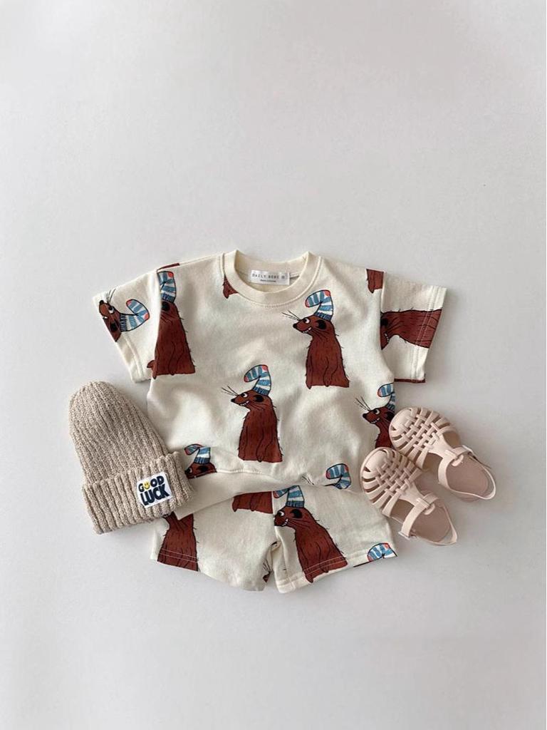 Korean Style Summer Balloon Sleeve Toddler Two-Piece Shorts Set