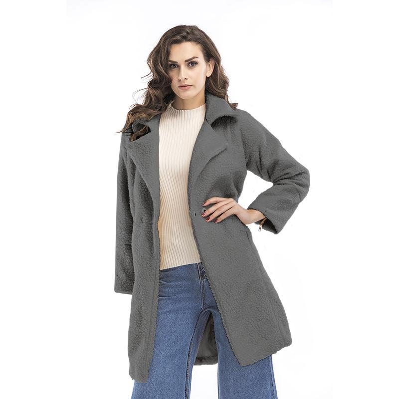European and American Winter Women's Clothing Fleece Solid Color Medium and Long Woolen Coat Thickened Coat